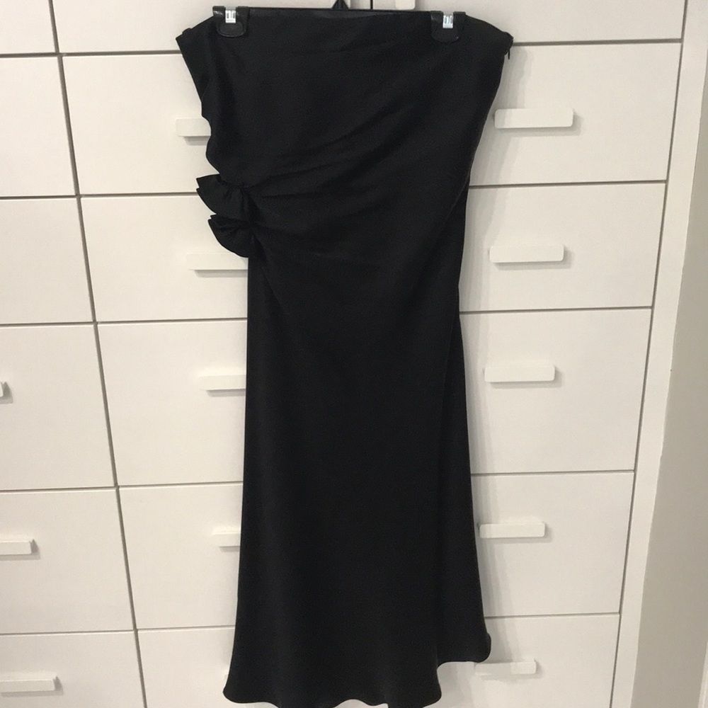 Black silk strapless cocktail dress!